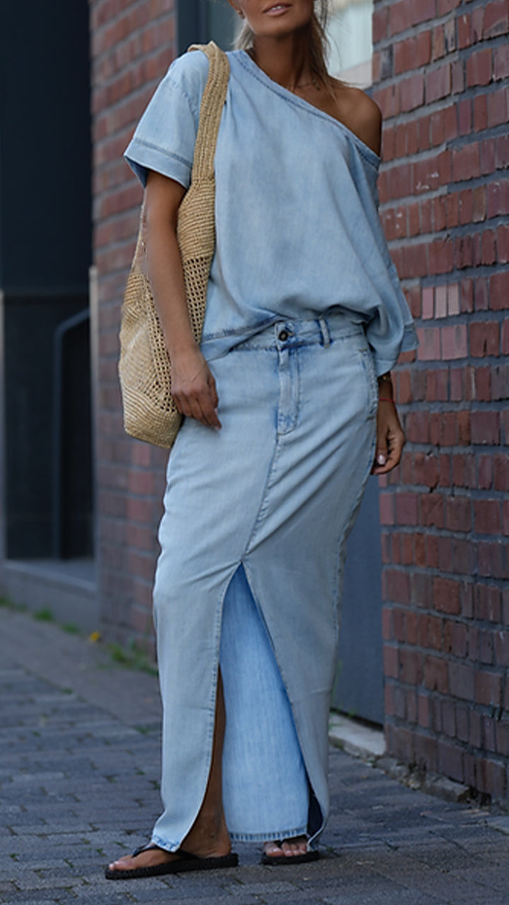 AUREOLA Damski garnitur casualowy z okrągłym dekoltem i denimu Tencel