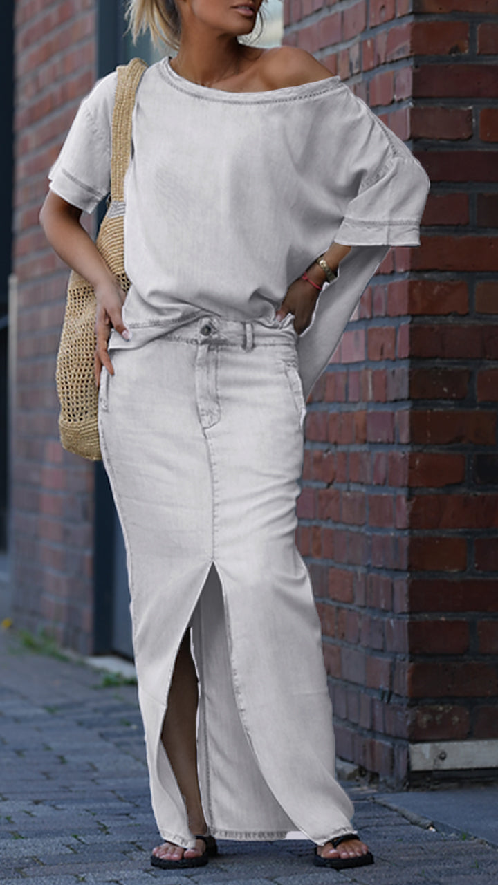AUREOLA Damski garnitur casualowy z okrągłym dekoltem i denimu Tencel