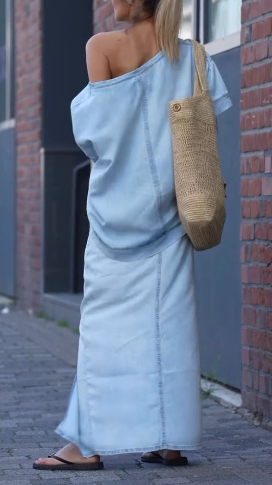 AUREOLA Damski garnitur casualowy z okrągłym dekoltem i denimu Tencel